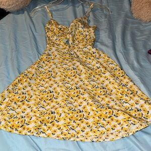 SHEIN Gold and Blue Spaghetti Strap Mini Sundress